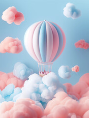 A Hot Balloon on Cotton Candy Clouds, Pink and Blue