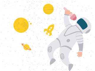 An astronaut holds a microphone.