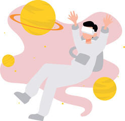 The astronaut boy is happy in space.