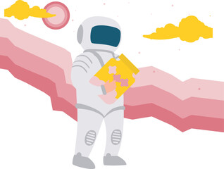 The astronaut is holding a jar.