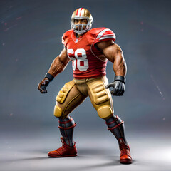 Digital painting of football player wearing helmet and holding football.