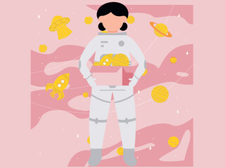 The space girl is standing in space.