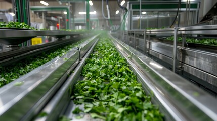 Advanced robots in a clean and safe factory, efficiently making Chimichurri sauce, highlighting the blend of technology and Latin American flavors