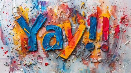 Yay! text colorful abstract background, expression happiness fun joy