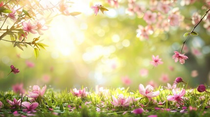 Beautiful natural spring summer defocused panoramic background for fresh and serene design projects