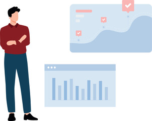 A boy is looking at the graph growth.