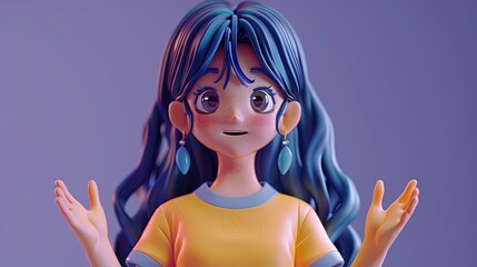 3D female character with presenting something gesture, with empty space for text, best for ads promotion.