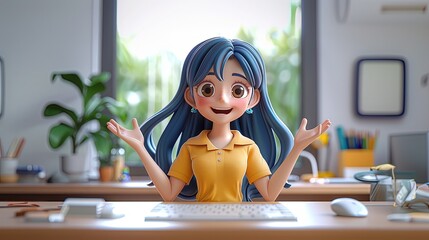 3D female character with presenting something gesture, with empty space for text, best for ads promotion.