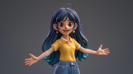 3D female character with presenting something gesture, with empty space for text, best for ads promotion.