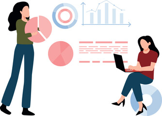 Girls working on data analysis on laptop.