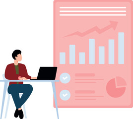 The boy is using laptop for graph