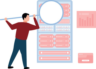 The boy is searching for business statistics.