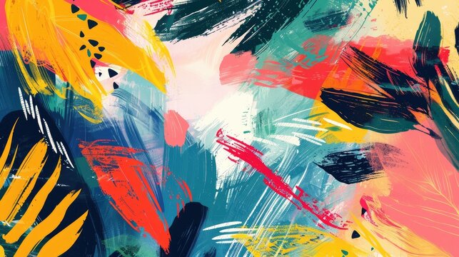 Artistic bohemian background with bold brush strokes and dynamic shapes in vibrant hues, capturing the free-spirited essence of boho style.