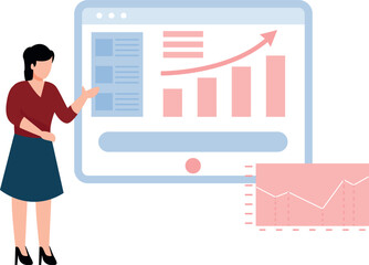 The girl is pointing at the business graph.