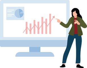The girl is pointing at the graph on the monitor.