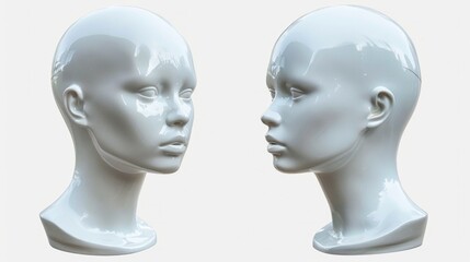 Fototapeta premium Head. Blank White Female Mannequin Head - Side and Front View