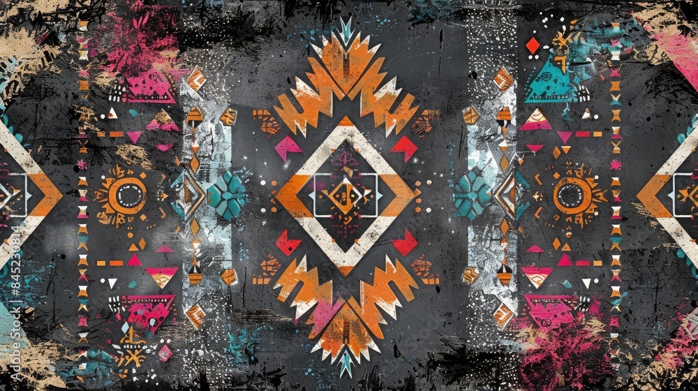 Poster bohemian pattern background with a mix of abstract and tribal designs, offering a unique and eye-cat