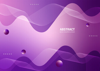 The abstract background of the wave line and curve has soft movement, and the design elements are decorated with circles on a purple and pink gradient background. Vector illustration.