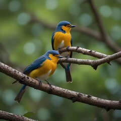 Obraz premium Two beautiful birds are sitting on a tree branch generated by AI