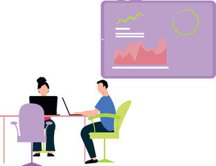 Boy and girl working on laptop.