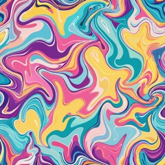 Obraz premium Seamless pattern of candy-colored liquid marble with bright, playful hues, Generative AI