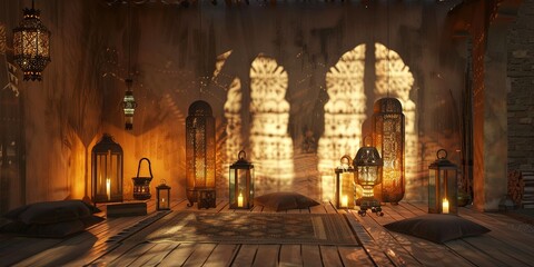 Obraz premium Vibrant Interior Moroccan Lanterns Eid Celebration