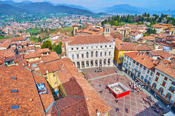Palazzo Nuovo and red roofs of Bergamo, Italy