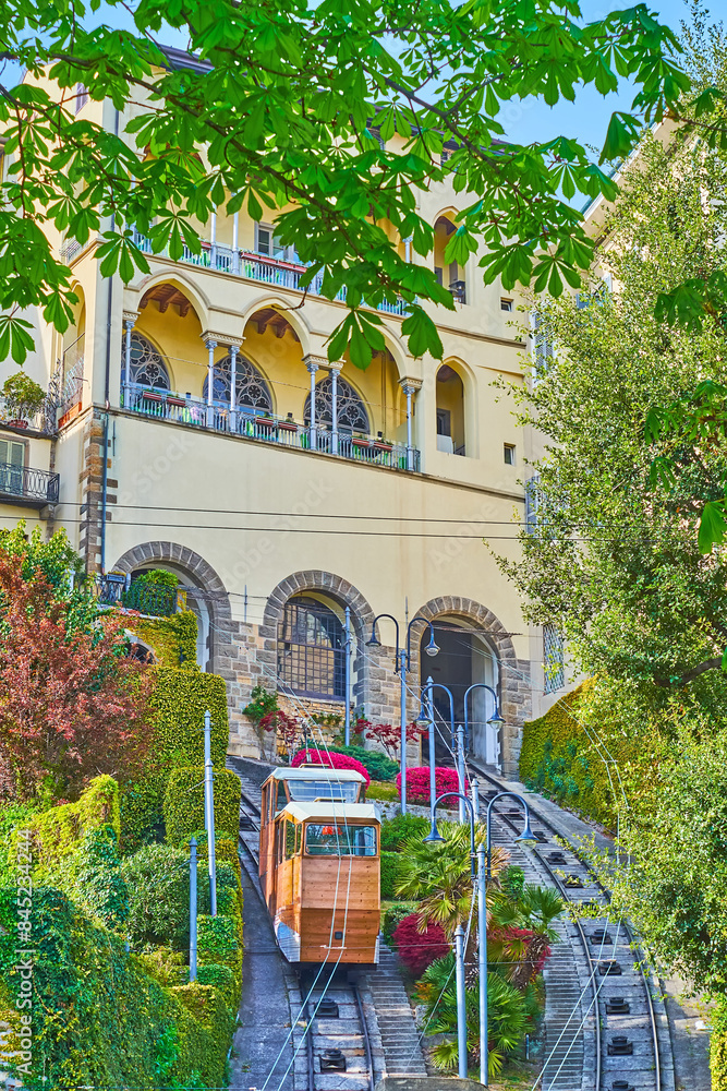 Wall mural Vintage funicular of Bergamo Alta, Italy