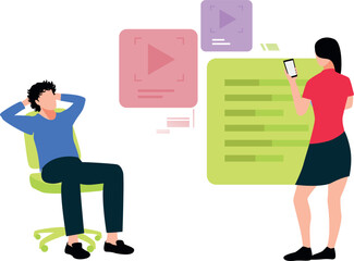 Fototapeta premium Girl discussing documents with boy.