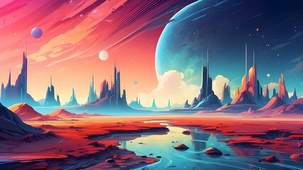 landscape with moon and stars