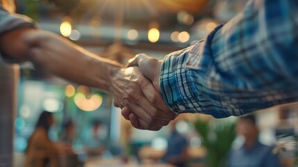 trusting handshake between a financial agent and client symbolizing partnership and reliability simplified geometric illustration style, with a focus on positive emotions and teamwork