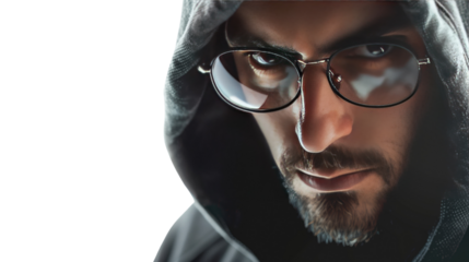 Hacker on white isolated transparent background