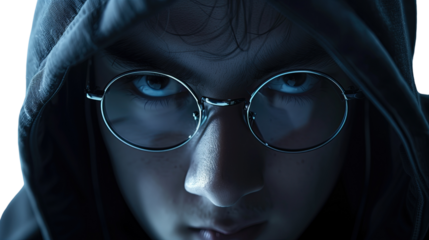 Hacker on white isolated transparent background