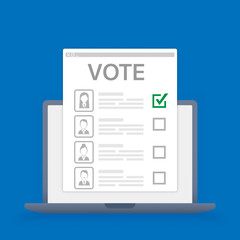 Online voting ballot with a list of candidates on a computer screen