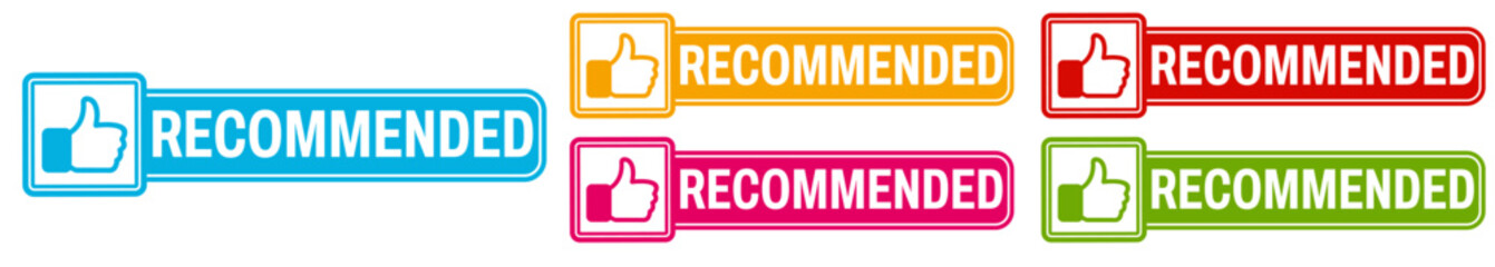 set recommended icon sign. label with thumb up icon quality approved  vector illustration