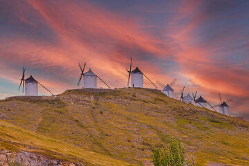 Old windmills in top of the hill in Consuegra Village