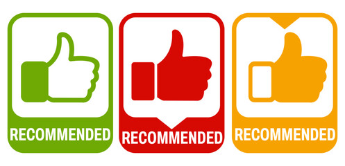 set banner recommended with thumb up icon. Accept, confirm, verified product label design vector illustration