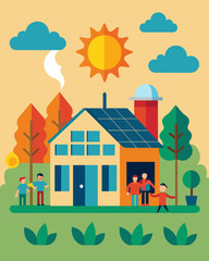 With rising temperatures becoming the new norm the solarpowered community center proves to be a vital resource for the communitys health and wellbeing.. Vector illustration