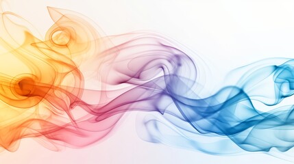 Abstract colorful smoke swirls on white background.