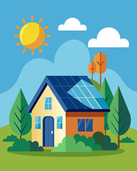 Fototapeta premium An outdoor shot of a home with solar panels on the roof showcasing the potential benefits of investing in renewable energy sources to offset utility costs.. Vector illustration