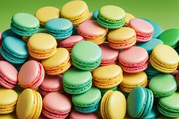Obraz premium A cheerful selection of fruit flavored macarons on a lime green backdrop