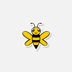 Cute bee logo icon sticker isolated on gray background