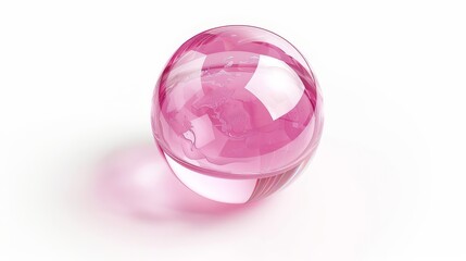 Obraz premium Beautiful pink glass globe 3D emblem, detailed nature-inspired design, isolated on a white background, with soft studio lighting