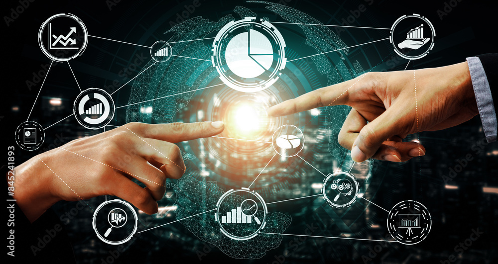 Poster data analysis for business and finance concept. graphic interface showing future computer technology