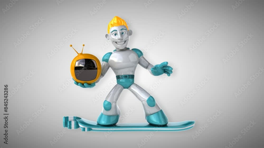 Wall mural robot surfing - 3d animation