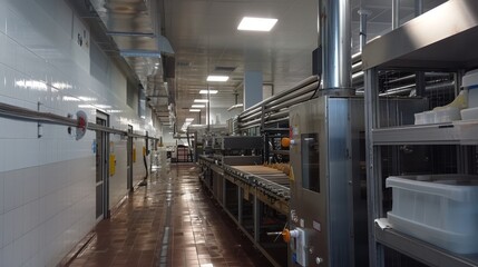 Cutting-edge barbecue sauce production with robotic automation, spotless factory, modern machinery, ensuring clean and safe processes
