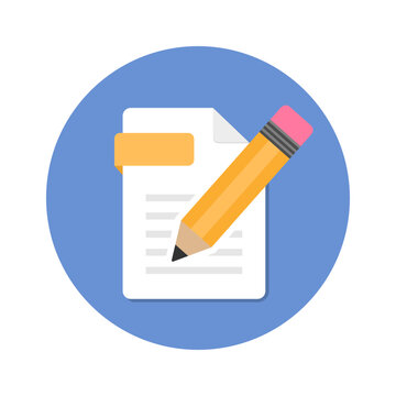 recommend clip art: Pencil with notepad icon. Writing tasks, remind or checklist. Sketchbook or diary for education or work. Pencil with laptop. Flat design writing concept. Vector