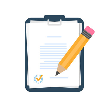 recommend clip art: Pencil with notepad icon. Writing tasks, remind or checklist. Sketchbook or diary for education or work. Pencil with laptop. Flat design writing concept. Vector