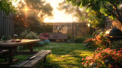 Naklejka premium Backyard garden is the ideal spot for a leisurely summer BBQ