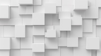 Fototapeta premium Random shifted white cube boxes block background wallpaper banner with copy space 